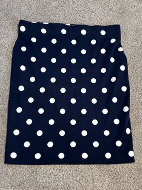 Chaps Navy with White Polka Dot Pencil Skirt